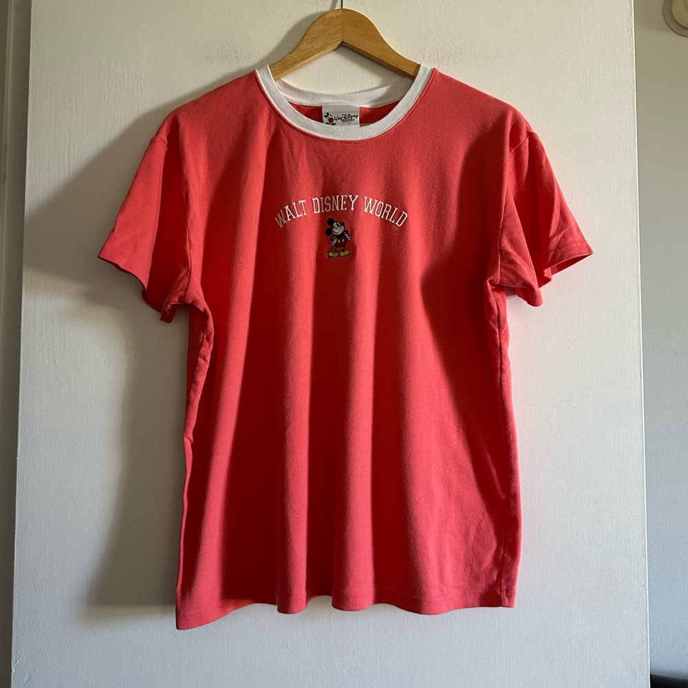Vintage Peach/White Walt Disney World Mickey Mouse Short Sleeve Ringer Tee